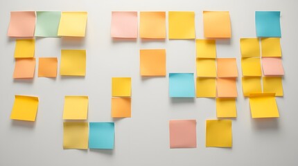 Colorful sticky notes on a white wall for planning and organization