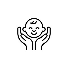 Hands cradling a baby s face a simple line art illustration of care