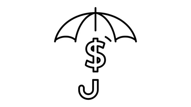A simple line drawing of an open umbrella on a white background in a video