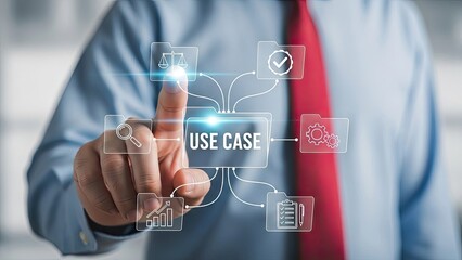Businessman interacting with digital use case interface