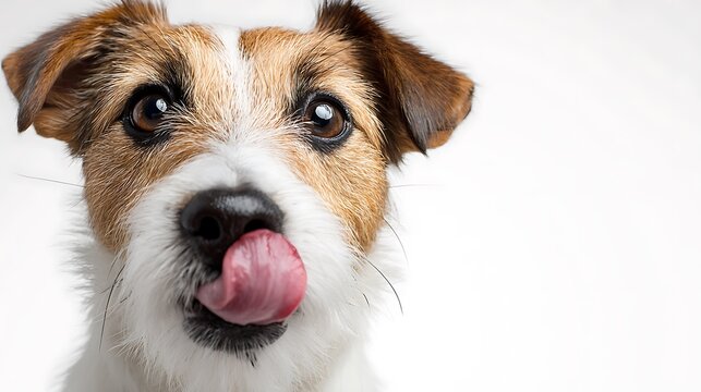 A dog making a funny derpy face isolated on the white background 