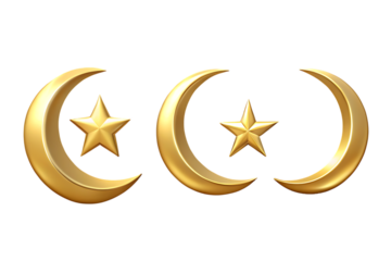 Golden crescent moons with stars on white not available, use given background isolated on a transparent background