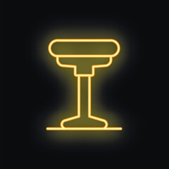 Yellow neon sign depicting a tall bar stool with a footrest, evoking a trendy and inviting atmosphere
