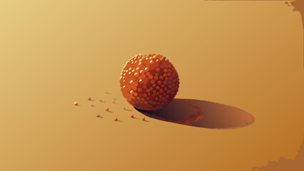 Textured Orange Spherical Food Item with Scattered Bits