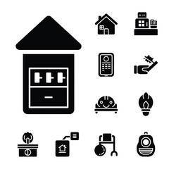 Smart home automation and modern household electronic technology icons set in solid black style
