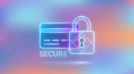 A secure digital illustration of a credit card and padlock on a colorful background
