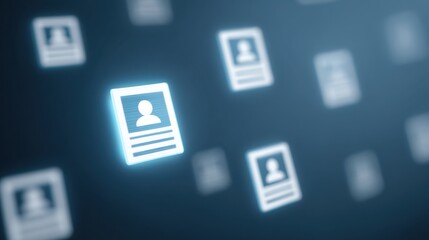 Modern Recruitment Concept With Glowing Resume Icons Floating Against a Blurred Background for Job Seekers and Employers in a Digital Environment