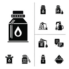 Professional industrial oil production and modern energy fuel resource icons set in solid black style
