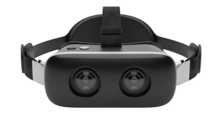 Black virtual reality headset isolated on transparent background