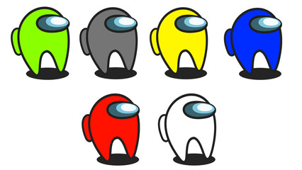set of among us game cartoon characters 