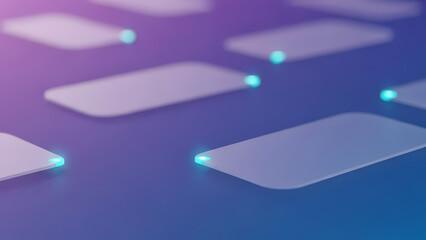 A close-up view of glowing blue rectangles on a purple background