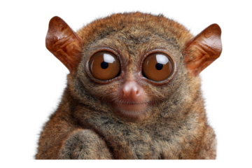Tarsier positioned for animal or jungle photography on transparent background