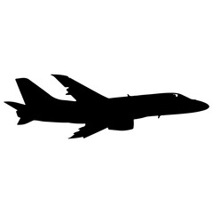 Black silhouette of a fighter jet airplane in flight on white background aircraft