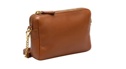 Brown leather clutch purse isolated on transparent background