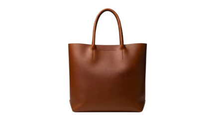 Brown leather tote bag isolated on transparent background
