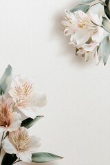 Elegant, chic, vintage minimal watercolor wedding invitation background, featuring soft pastel lily flowers in shades of white, blush, or light pink