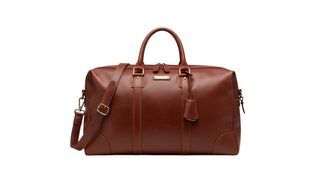 Brown leather handbag isolated on transparent background - Powered by Adobe