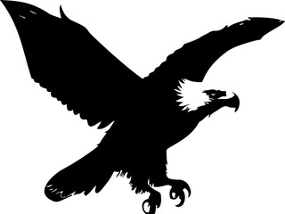 Profile silhouette bald eagle flying with talons out hunting raptor illustration majestic bird of prey in action flight wings spread wide against white background powerful predator bird vector art