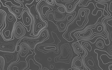 Topographic map with contour lines. Geographic terrain grid, relief height elevation. Ground path pattern.