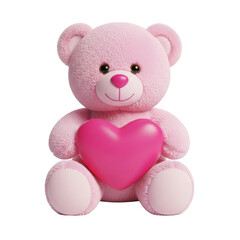 Obraz premium Pink teddy bear holding a heart isolated on transparent background