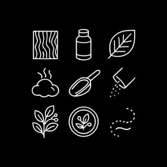 Natural ingredient and culinary process icons for organic products and essential oils