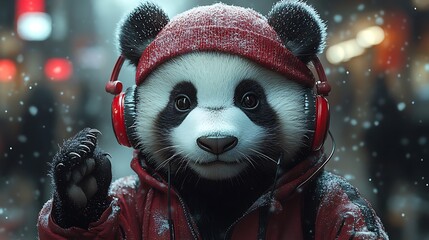 Panda bear in winter wear