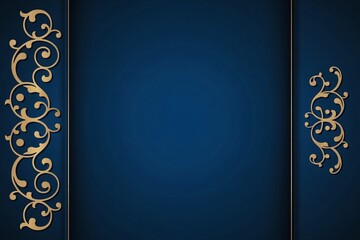 Luxury dark blue background with elegant golden ornamental pattern design elements