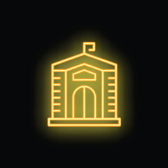 Fototapeta premium Glowing neon icon of a school building with a flag on top