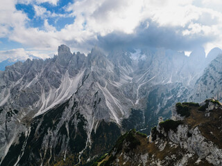 Epic Mountain Panoramic Cadini di Misurina viewpoint Dolomites Italy - Italian mountainous landscape for walls - Tre Cime valley with mountain peaks