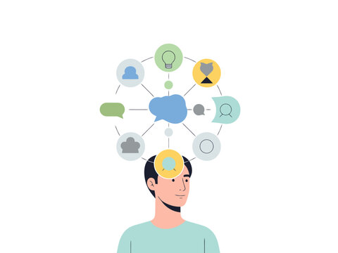 Mind Map Conceptualization Person with Ideas and Connections