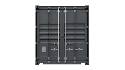 Front View of Closed Anthracite Shipping Container Doors Isolated on White Background