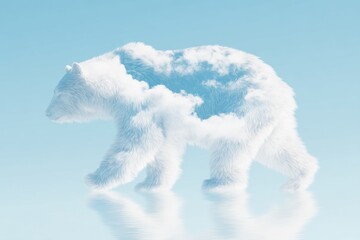 Cloud Bear Silhouette: A whimsical, ethereal representation of a polar bear constructed entirely from soft, fluffy clouds. The bear gracefully strides across a serene, gradient sky.