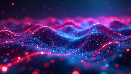 Vibrant digital wave pattern with pink and blue lights