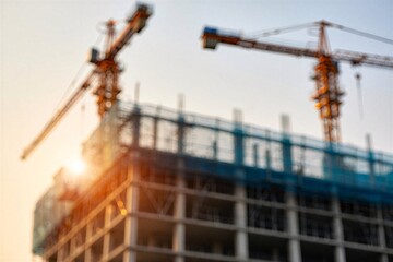 Blurred image of construction site at sunset
