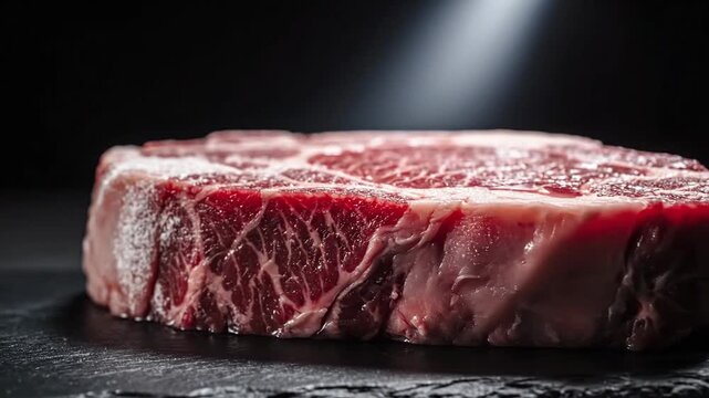 Close up of fresh beef steak showing texture and detail