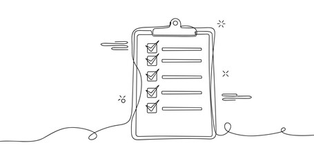 Minimalist checklist illustration with checkmarks on clipboard, no editable stroke