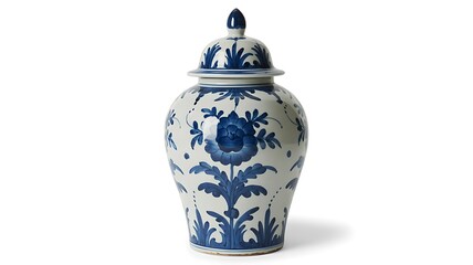Blue and white floral ceramic jar