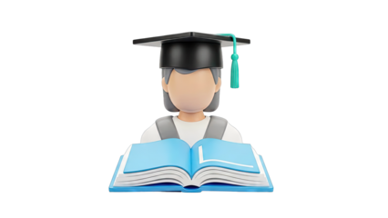 Student Reading Book with Graduation Cap - Education Concept