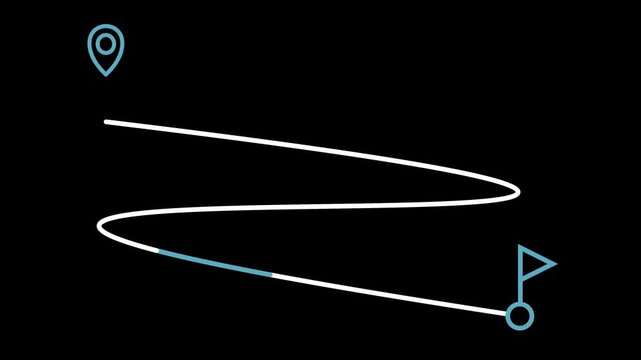 blue mark pins gps navigation location points animation, Glowing Location line map tracking destination icon and black background