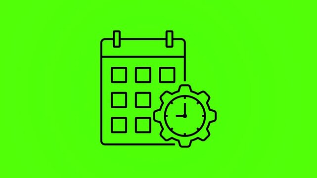 Calendar Schedule Time Management Clock Icon Animation On Green Screen Background
