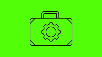 Gear Toolbox Icon: A simple line art illustration of a toolbox with a gear icon on the front, symbolizing tools and maintenance.