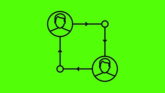 Connection and communication: A visual representation of interpersonal dynamics. It depicts two figures interconnected within a structured network. Conveying a sense of collaboration.