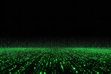 A futuristic digital landscape with green dots on a black background