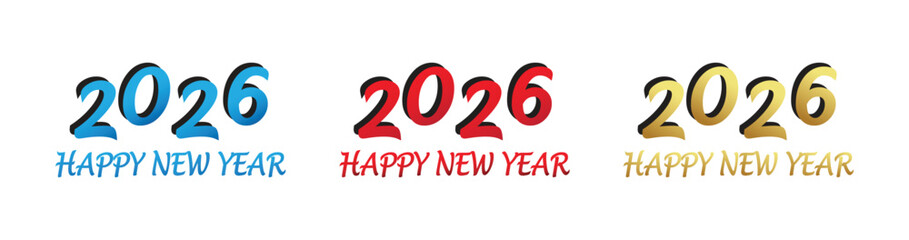 2026 Happy New Year Gradient Text Design in Multiple Color Variations