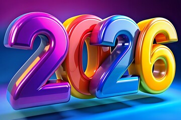 Vibrant 3D numbers displaying the year 2026 in a modern colorful setting