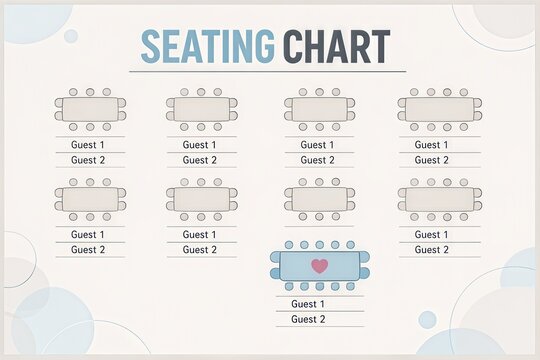 Creative seating chart template for event planning featuring designated guest placements and a decorative heart outline to symbolize friendship and connection in gatherings