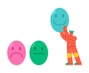 Good feedback rating. Woman picking happy smile symbol. Colorful vector illustration