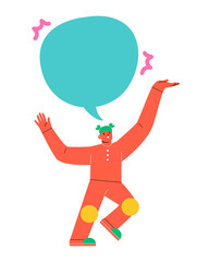 Happy woman with speech bubbles. Colorful vector illustration