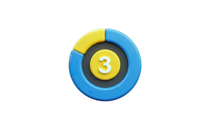 3D Circular Chart with Number 3