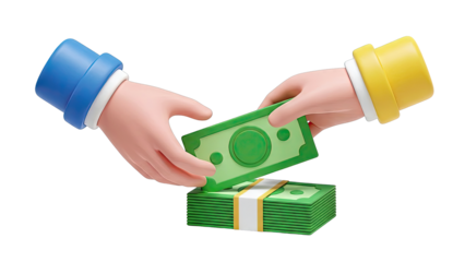 3D Hands Exchanging Money Bills